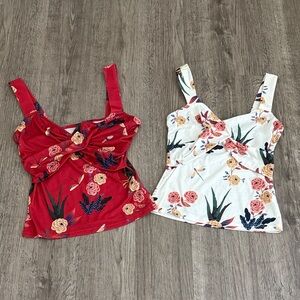 Bundle of two tops! SHEIN Red and White Floral Tank Tops